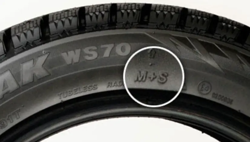 Фото з прикладом маркування M+S на шині